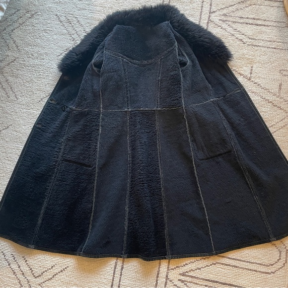 Shearling 1970s penny lane coat black suede M - Picture 5 of 5
